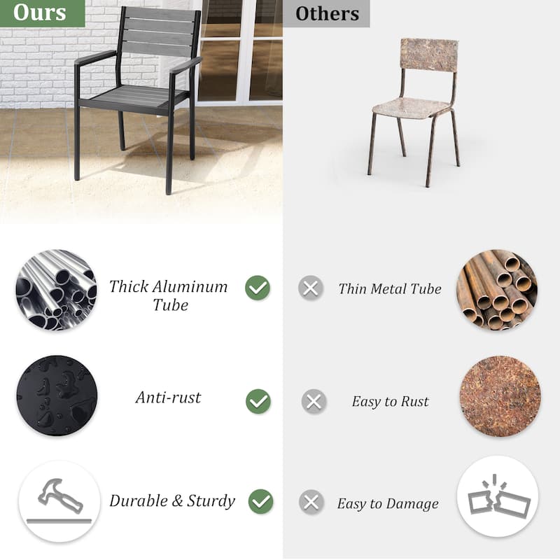 Outdoor Aluminum Rectangle 9-piece Patio Dining Set with Umbrella Hole and Chairs