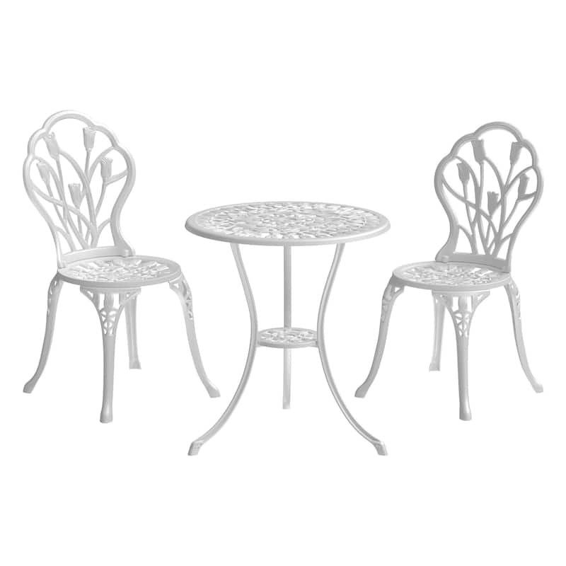 Modern 3-Piece Outdoor Bistro Set with Chairs and Table - White