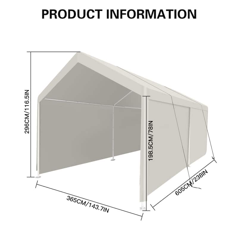 12x20FT Carport, Heavy Duty Portable Carport Garage Tent for Outdoor Storage Shelter