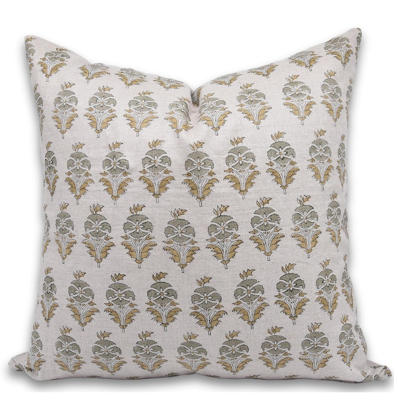 Linen Farmhouse Block print pillow Cover - Mormukut - Pillow Covers - 26" x 26"