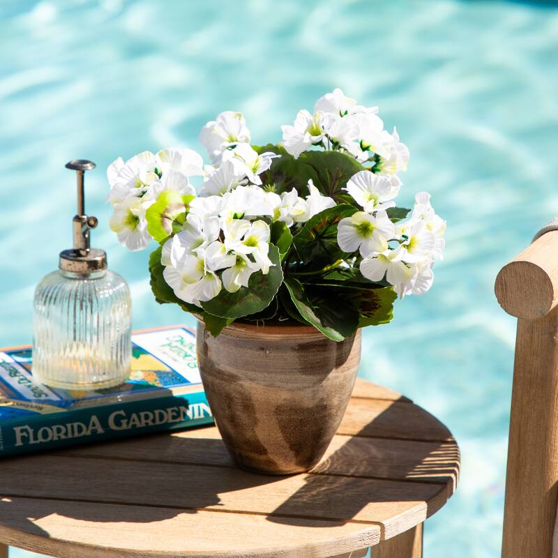 11-in UV Resistant Artificial Geranium in Ceramic Planter