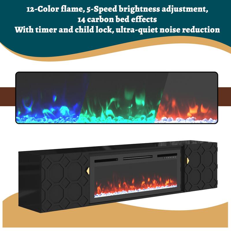 67 In. Black Media Tv Stand In High Gloss Paint Mdf
