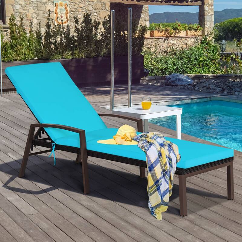 Costway Set of 2 Patio Rattan Chaise Lounge Chair Outdoor Reclining - See Details - Turquoise