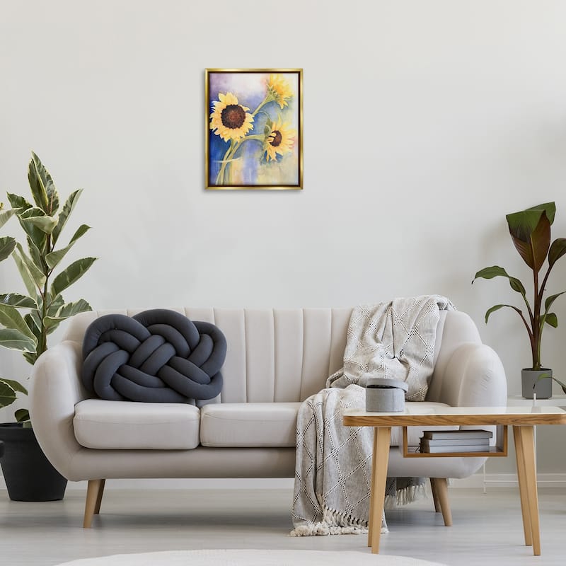 Stupell Sunflower Trio in Vase Framed Floater Canvas Wall Art Design By Stephanie Fielden