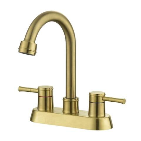 Brushed Gold 4 Inch 2 Handle Centerset Lead-Free Bathroom Faucet, Swivel Spout