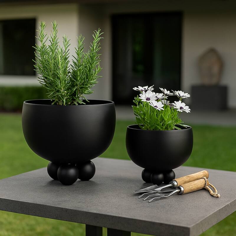 Metal Planters Modern Sleek Decorative Footed Bowl Design (Set of 2) - 10.5" x 10.5" x 9.25"