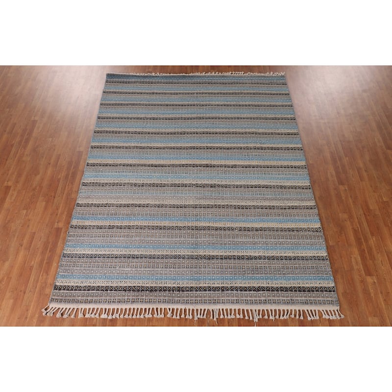 Striped Moroccan Oriental Area Rug Handmade Wool Carpet - 8'1" x 10'3"