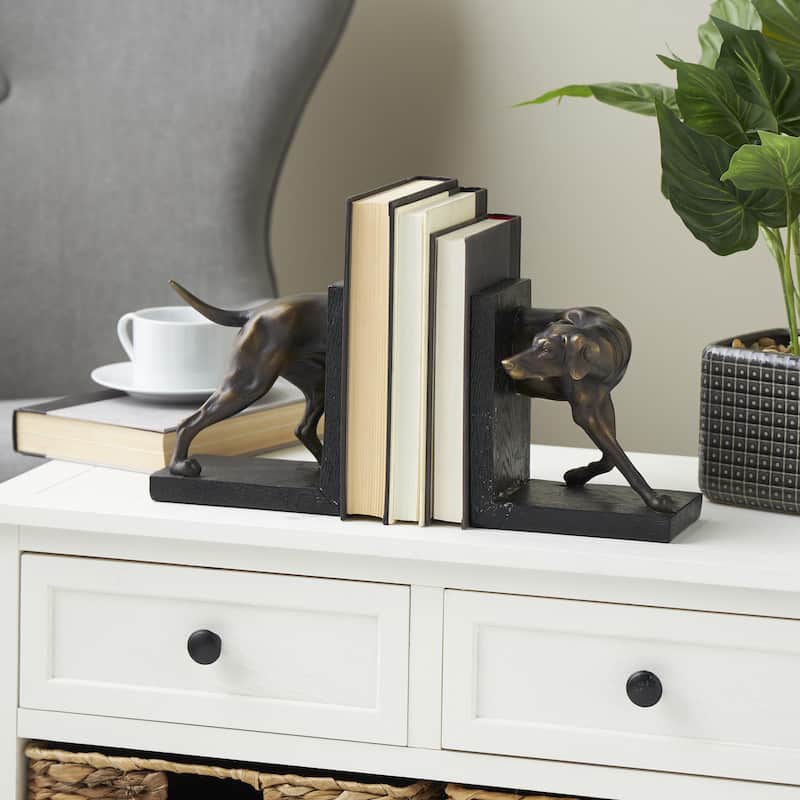 Polystone Dog Greyhound Decorative Bookends with Gold Accents and Black Stands - Set of 2 Black - Roche River Decor