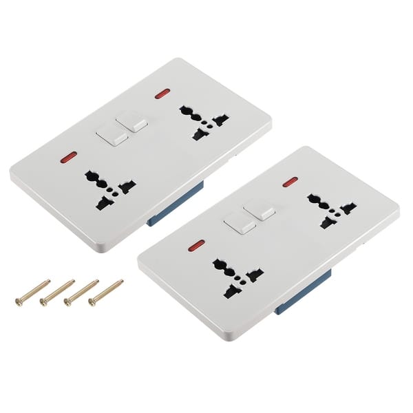 UK US Socket Double Multi Power Outlet Switch White 250V 13A 146mmx88mm