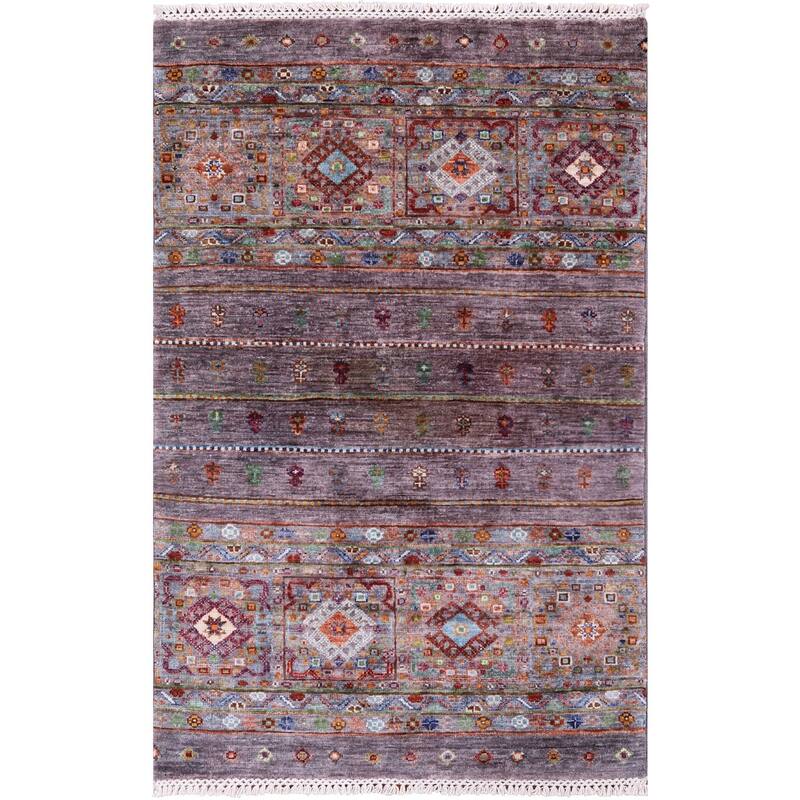 Golden Nile Grey Khorjin Persian Gabbeh Hand Knotted Wool Rug - 2' 8" X 4' 1"