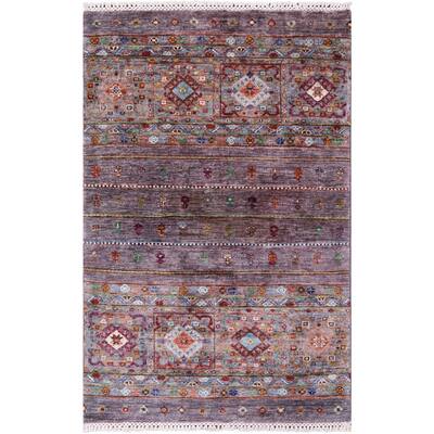 Golden Nile Grey Khorjin Persian Gabbeh Hand Knotted Wool Rug - 2' 8" X 4' 1"