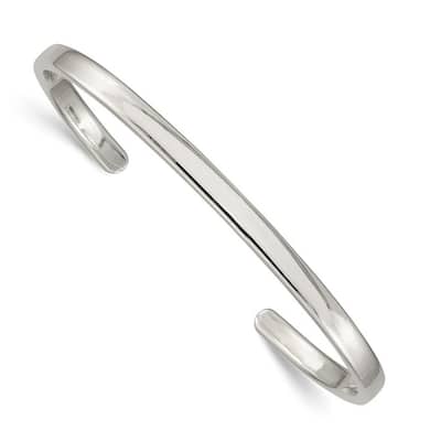 Curata 925 Sterling Silver Solid 4mm Polished Flat Cuff Bangle Bracelet