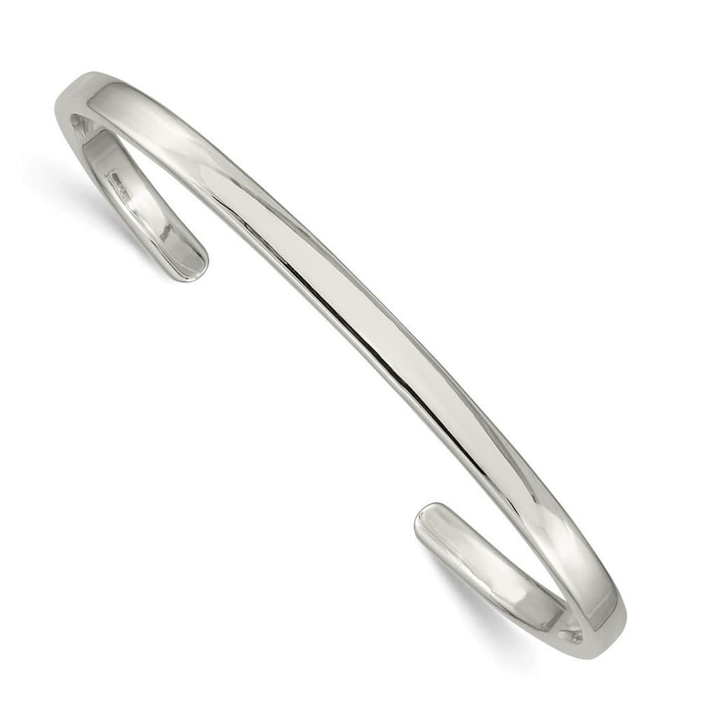 Curata 925 Sterling Silver Solid 4mm Polished Flat Cuff Bangle Bracelet