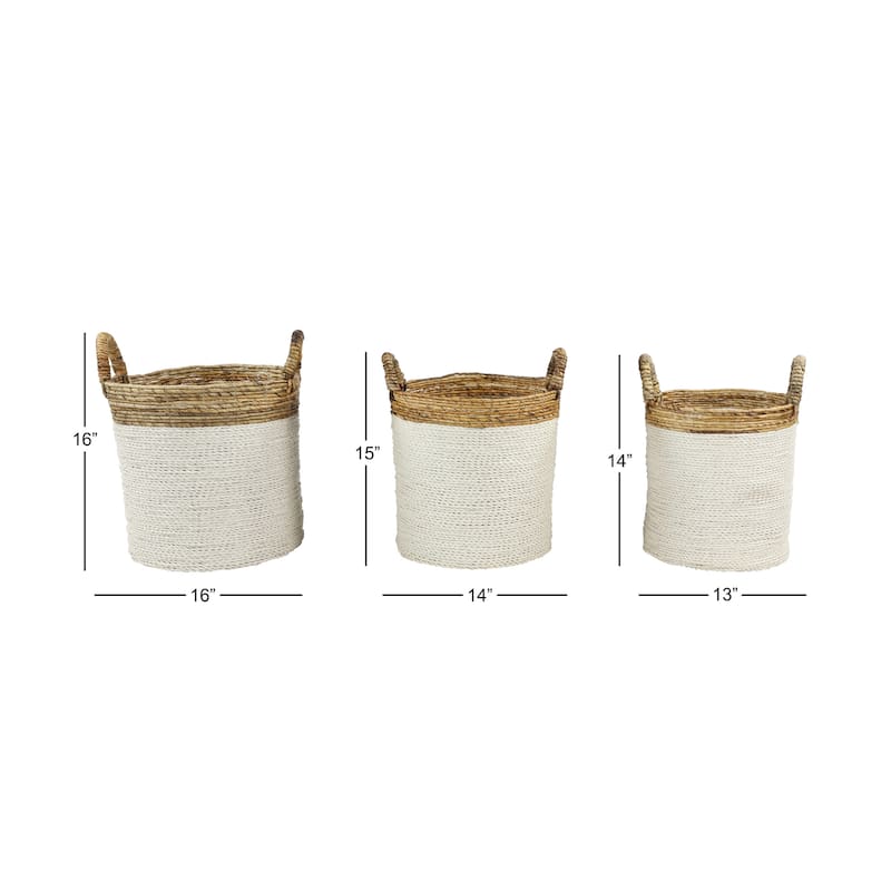 Seagrass Handmade Two Toned Storage Basket with Handles - Set of 3 White - Roche River Decor - 16"W x 16"L x 16"H