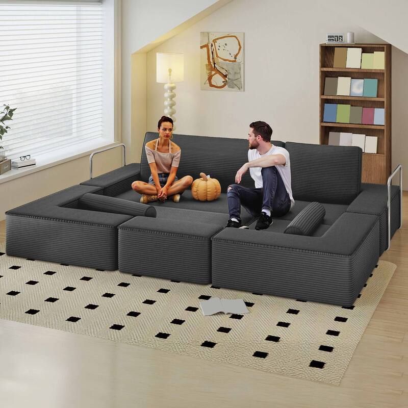 103.5" Convertible Cloud Sectional Couch, Comfy Corduroy Sectional Sofa with Deep Seat & High Pillows