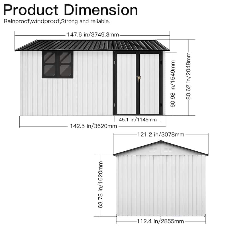 GDFStudio - Metal Garden Shed 12ft x 10ft Outdoor Storage Shed with Window