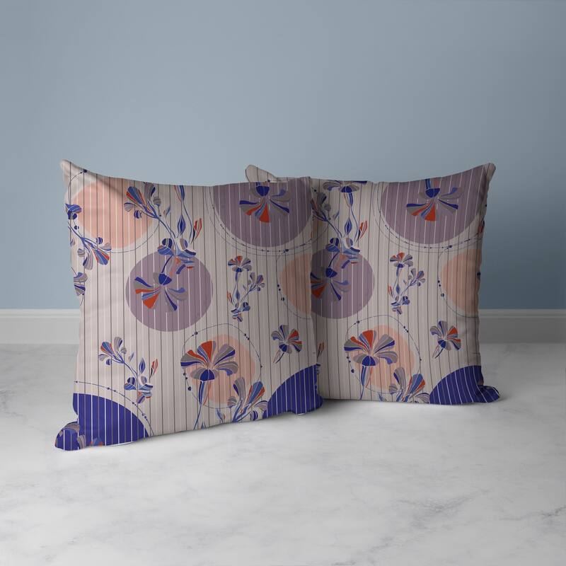Circular Garden Faux Suede Reversible Throw Pillow Lavender and Blue