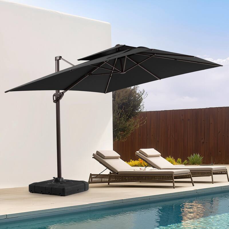 11 × 9 ft Outdoor Patio Offset Cantilever Dual Top Umbrella with Weighted Base