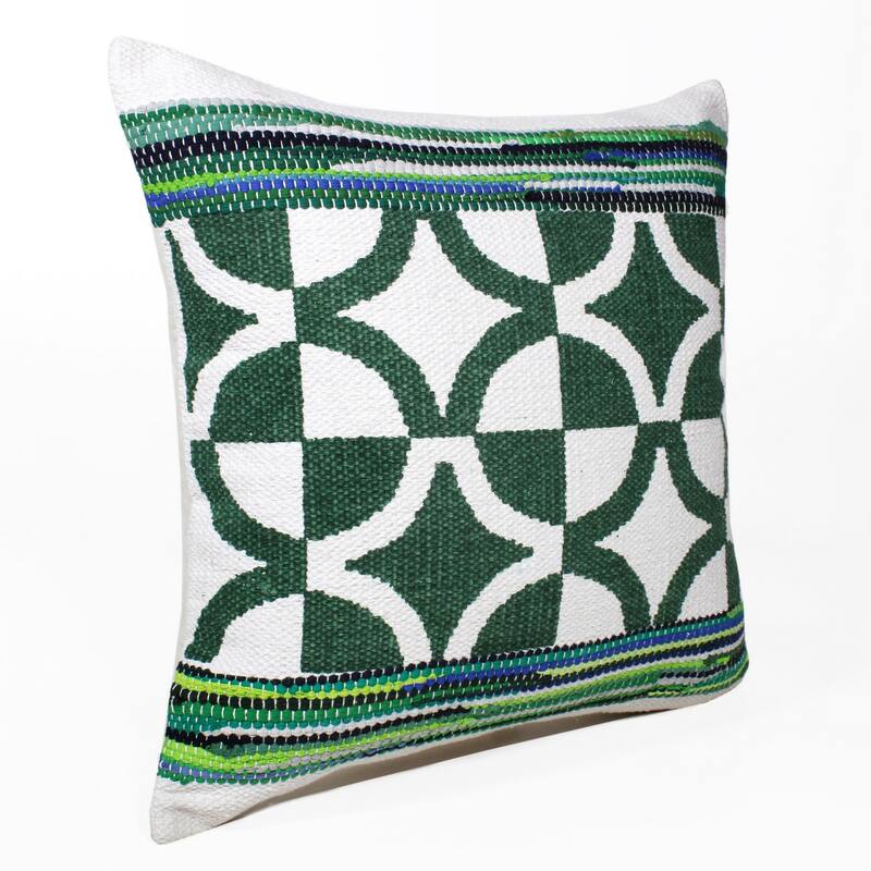 HomeRoots 20" X 20" Green White And Blue 100% Cotton Geometric Zippered Pillow