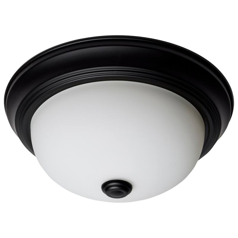 2 Light 11 Inch Flush Mount Matte Black Finish Opal Glass