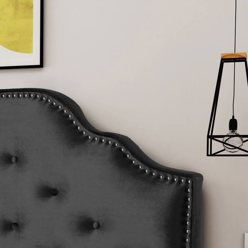 Tufted Upholstered Headboard Queen Size, Solid Wood Head Board with Durable Metal Legs