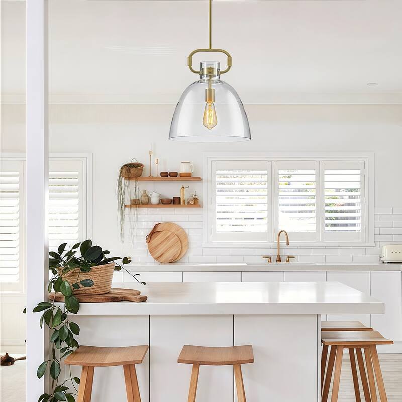 Starskys 1-Light Large Pendant Light with Bowl-Shaped Clear Glass Shade