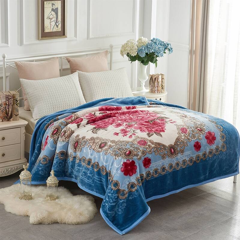2 Layer King Size Fluffy Chunky Large Raschel Blanket Super Soft Faux Fur Blanket