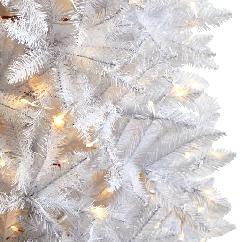 7ft. Slim White Artificial Christmas Tree with 300 Warm White LED Lights & 955 Branches - Stylish Festive X-Mas Tree