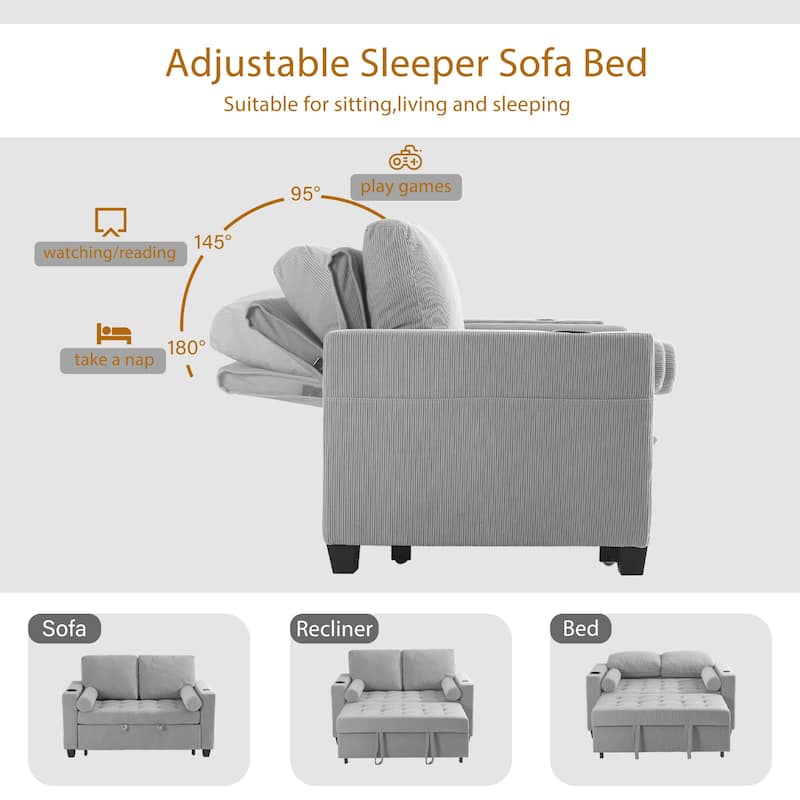 Set of 2 Corduroy Convertible Sleeper Chairs Pull-Out Chair Beds with Adjustable Recline
