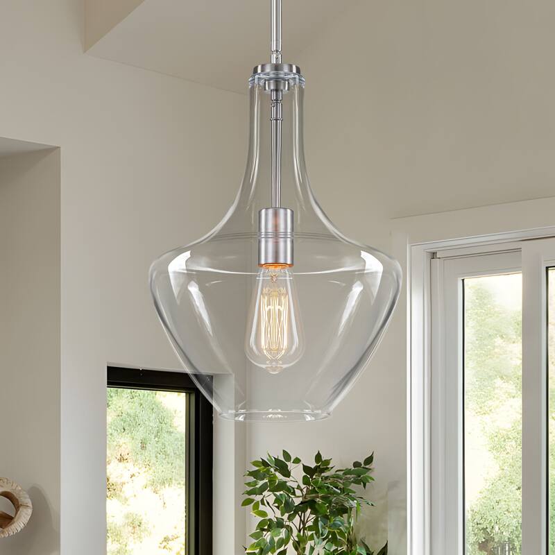 Starsky 1-light Modern Teardrop Pendant Light with Thick Clear Glass Shade - Nickel