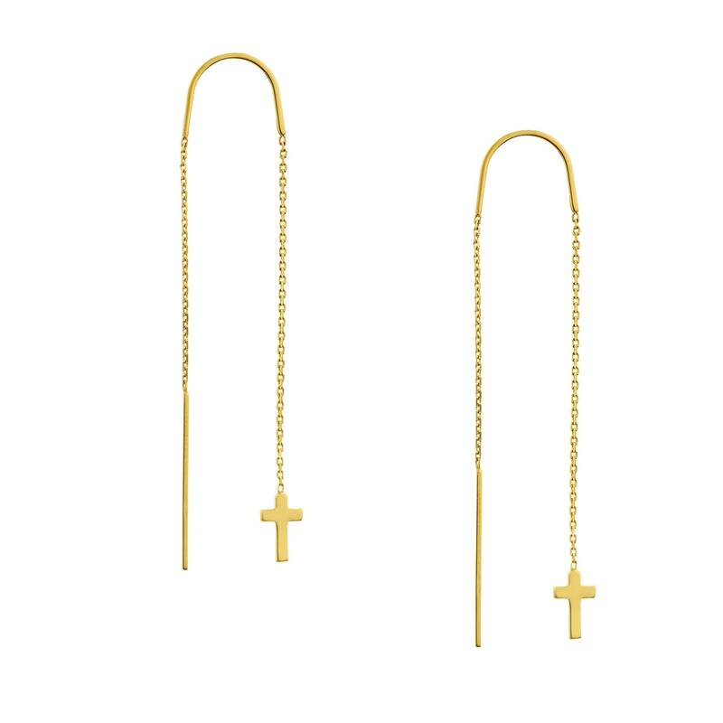 Curata 14k Yellow Gold High Polish Cross Threader Earrings