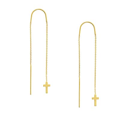 Curata 14k Yellow Gold High Polish Cross Threader Earrings