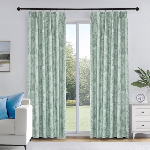 Deconovo Recycled Pinch Pleat Blackout Curtains for Bedroom 2 Panels - 40W x 108L - Green-Alida
