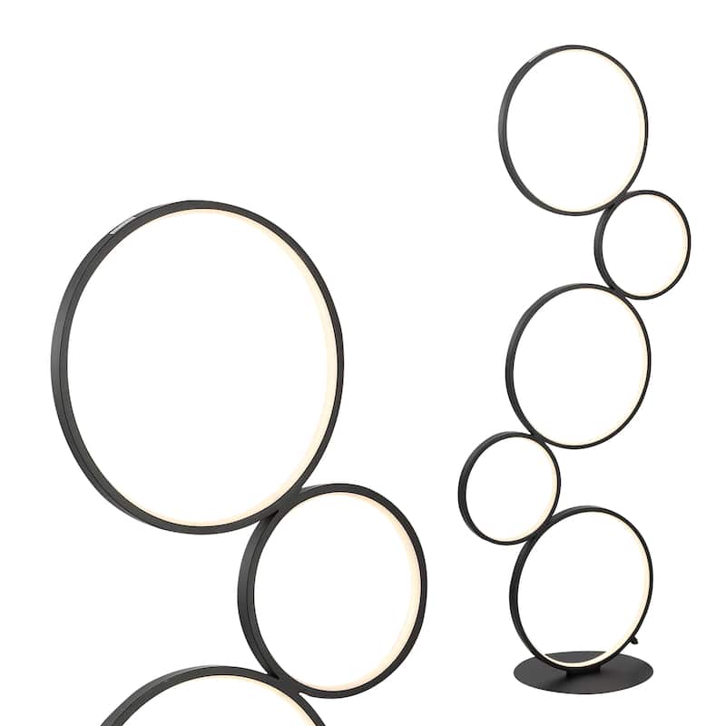 Nero Stacked Circles 45 5-Light Contemporary Modern Iron/Aluminum Integrated LED Floor Lamp, Black by JONATHAN Y