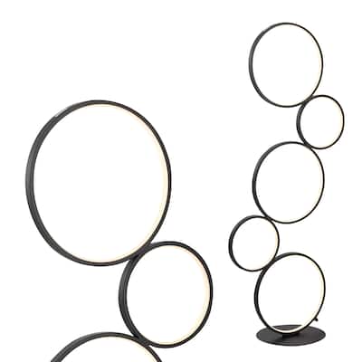 Nero Stacked Circles 45" 5-Light Contemporary Modern Iron/Aluminum Integrated LED Floor Lamp, Black by JONATHAN Y