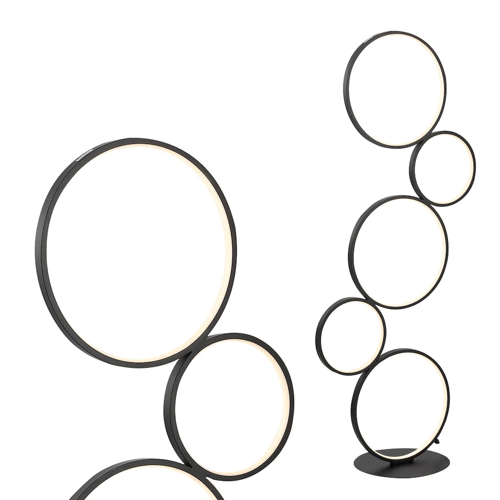 Nero Stacked Circles 45" 5-Light Contemporary Modern Iron/Aluminum Integrated LED Floor Lamp, Black by JONATHAN Y