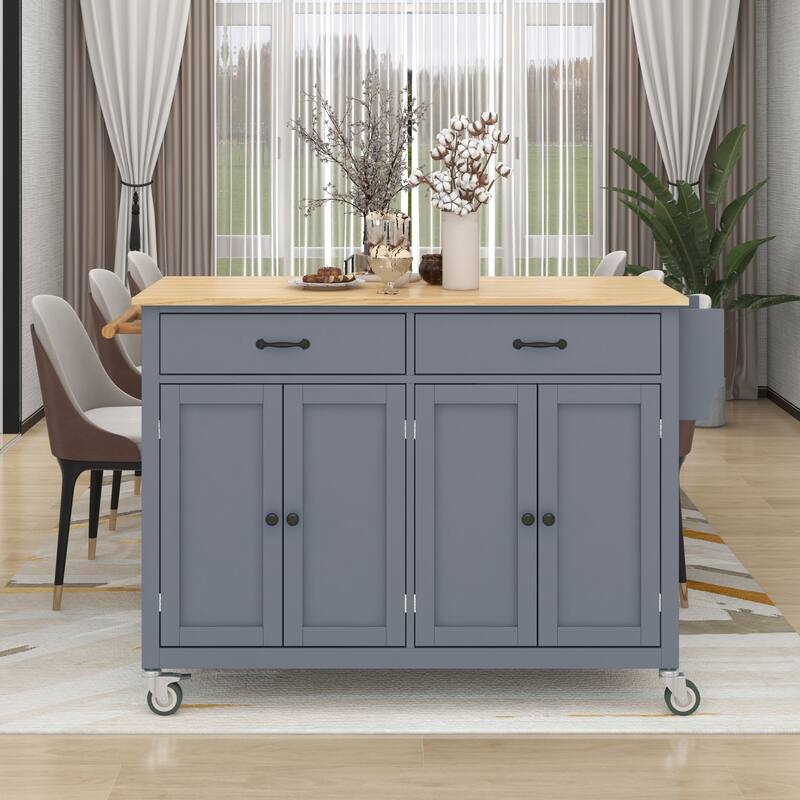 4 Door Kitchen Island Cabinet Cart with Locking Wheels