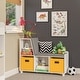 preview thumbnail 12 of 44, RiverRidge Kids Reading Nook Cushioned Toy Storage Bench with Cubby Organizers with Optional Fabric Bins- White White with Golden Yellow Bins