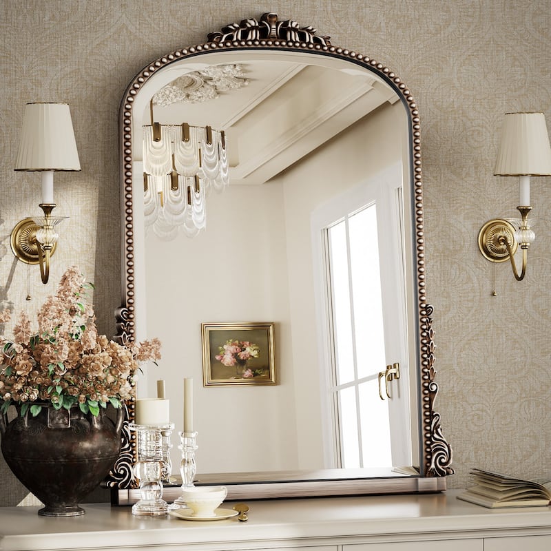 Arched Vanity Decor Mirror Wall-Mounted - 24"x32" - Antique Silver