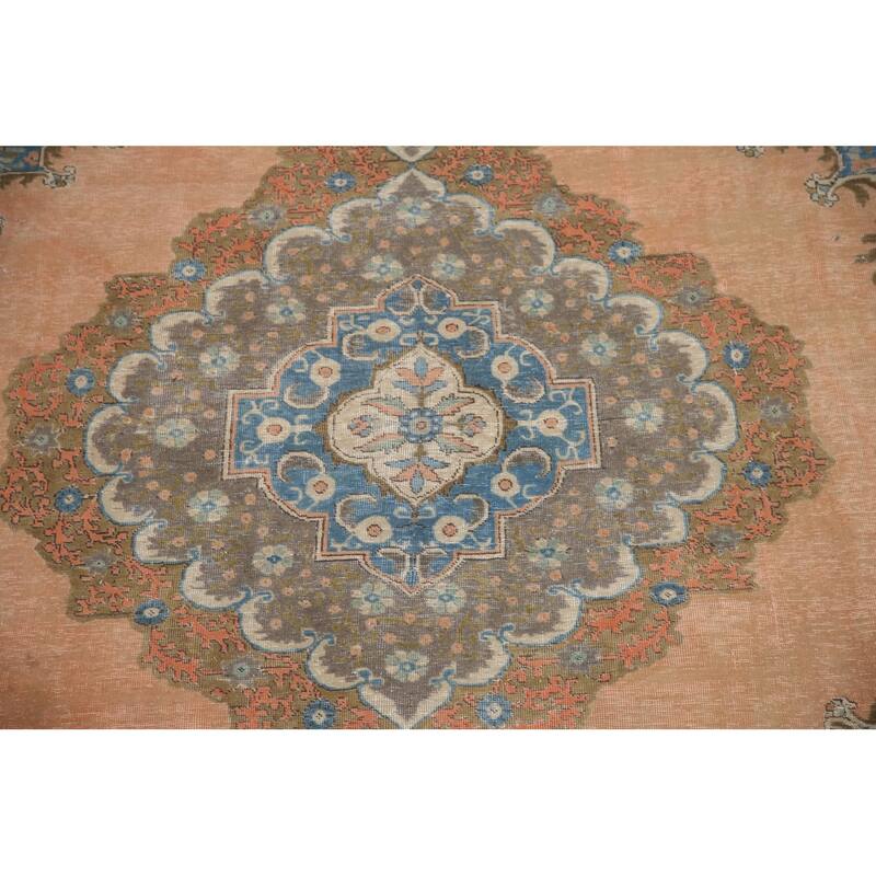 Hand Knotted Oriental 100% Wool Carpet Traditional Medallion Coral Tabriz Area Rug - 11' 7'' X 9' 9''