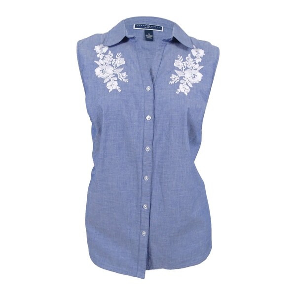 karen scott womens plus size embroidered chambray shirt 2x medium plus size chambray shirt