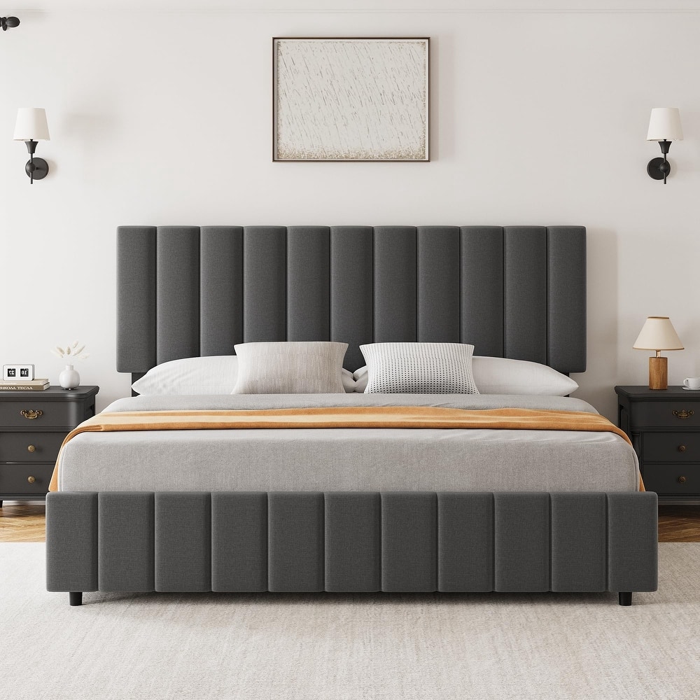 Platform Bed Frame with 4 Storage Drawers, Adjustable Headboard