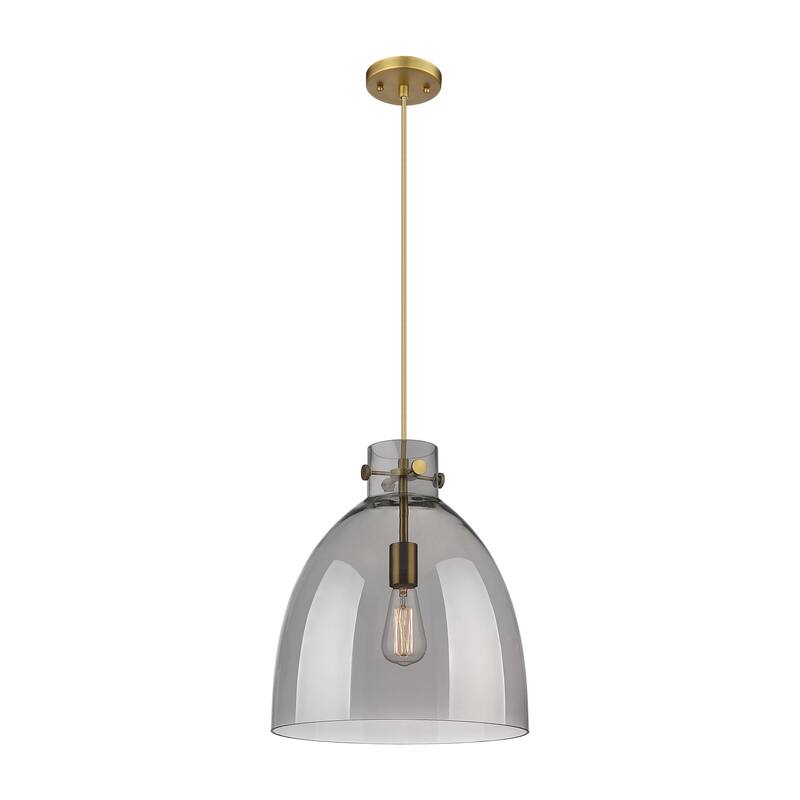 Innovations Lighting Newton Bell - 1 Light 14" Cord Hung Pendant - Brushed Brass/Light Smoke
