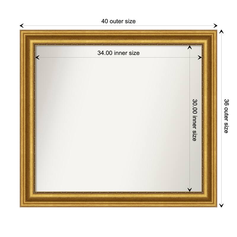 Parlor Gold Framed Non-Beveled Custom Wall Mirror, Bathroom Vanity Mirror - Outer Size: 39.75 x 35.75