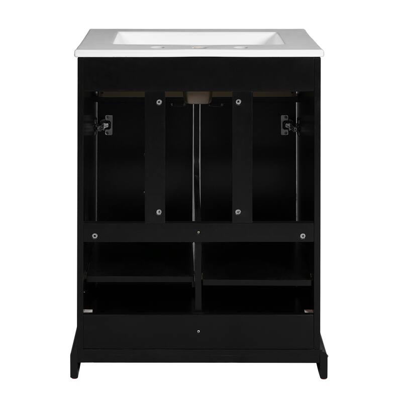Bathroom Vanity with Tip-out Drawer and Soft-Closing Doors, Solid Wood Frame Bathroom Storage Cabinet with Ceramic Sink
