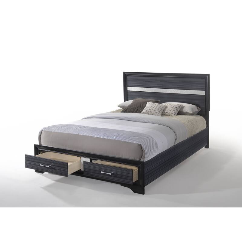 Queen Size Wood Storage Bed with Drawer and Box Spring Required