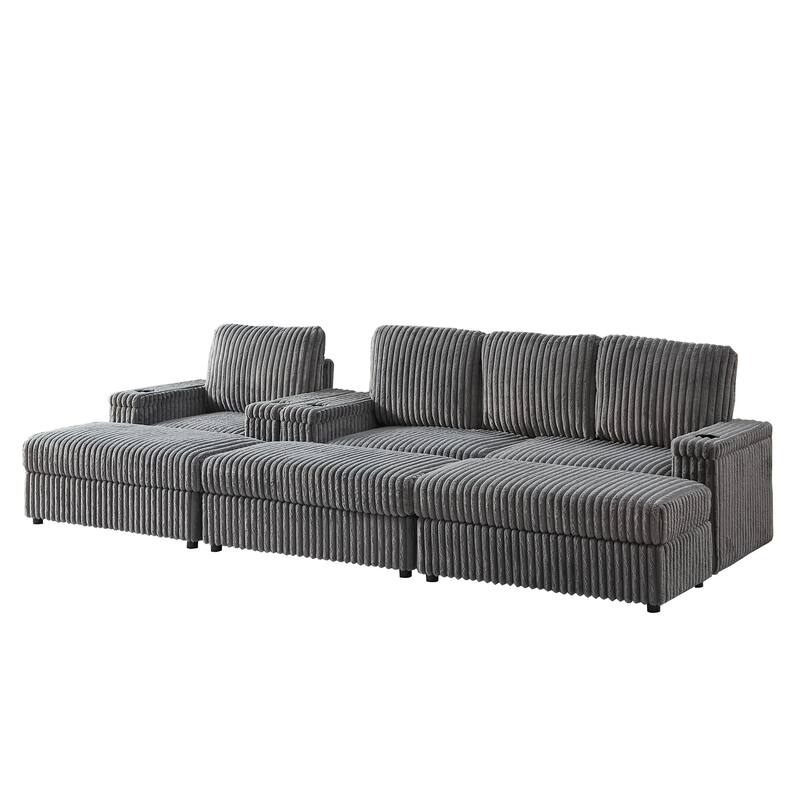 Anmytek Corduroy 3-Seater Deep Seat Sofa & Single Recliner With Cup-Holding Grooves