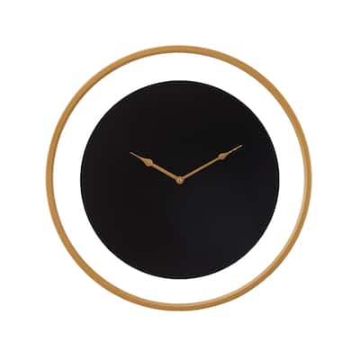Metal Wall Clock with Gold Accents - Black - Roche River Decor - 2"W x 24"L x 24"H