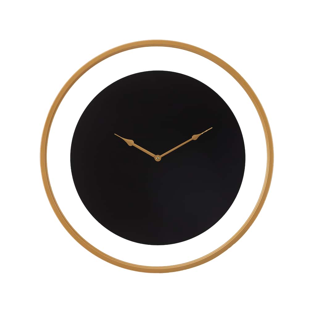 Metal Wall Clock with Gold Accents - Black - Roche River Decor - 2"W x 24"L x 24"H