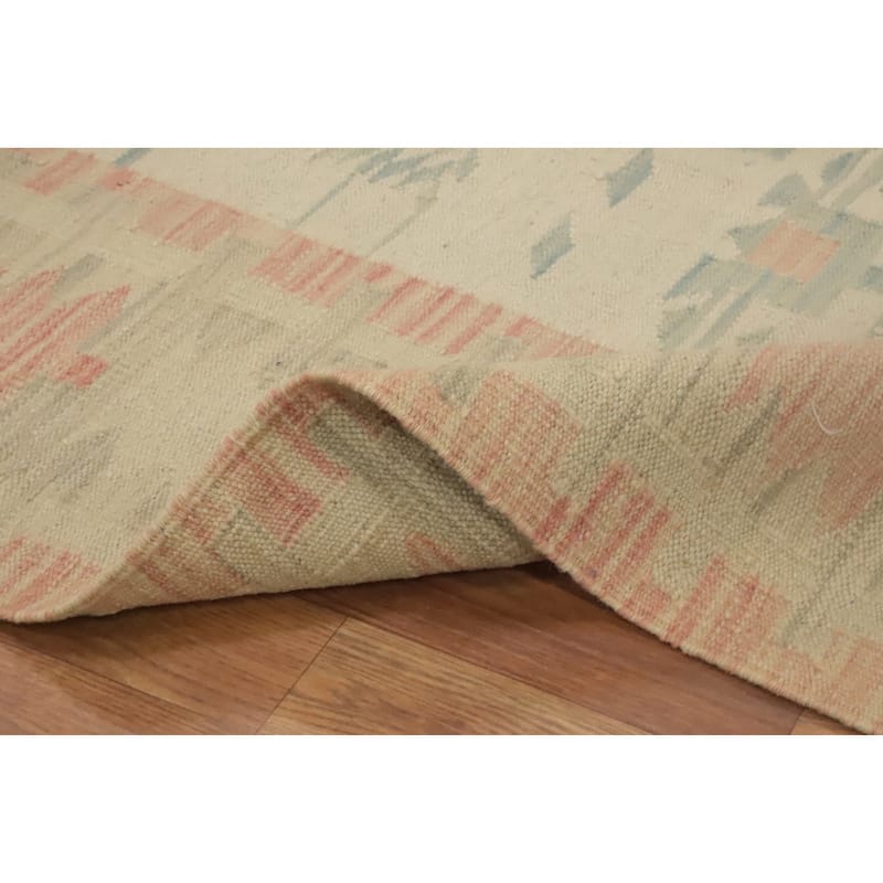 Hand Woven Oriental 100% Wool Carpet Southwestern Tribal Beige & Ivories Kilim Area Rug - 8' 2'' X 4' 10''